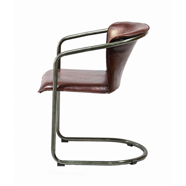 Industrial Metal Frame Chair with Leather Bucket Seat
