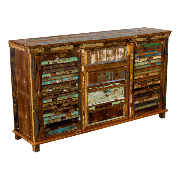 Marine Recycled 4 Drawer 2 Louvered Door Sideboard