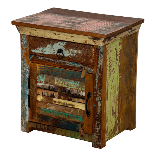 Marine Recycled 1 Drawer Bedside Cabinet with Louvered Door