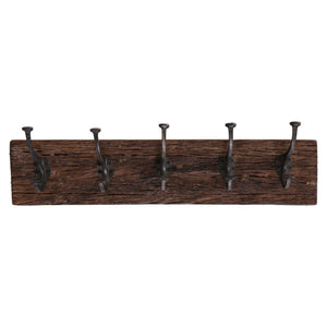 Reclaimed Wooden Coat Rack with 5 Iron Hooks