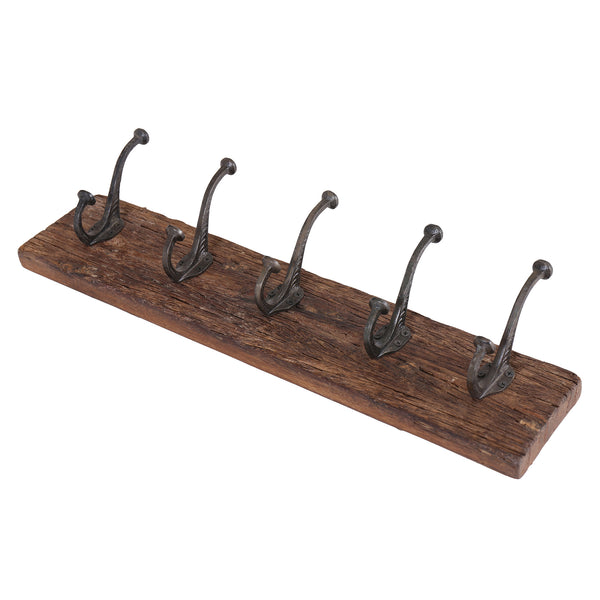 Reclaimed Wooden Coat Rack with 5 Iron Hooks
