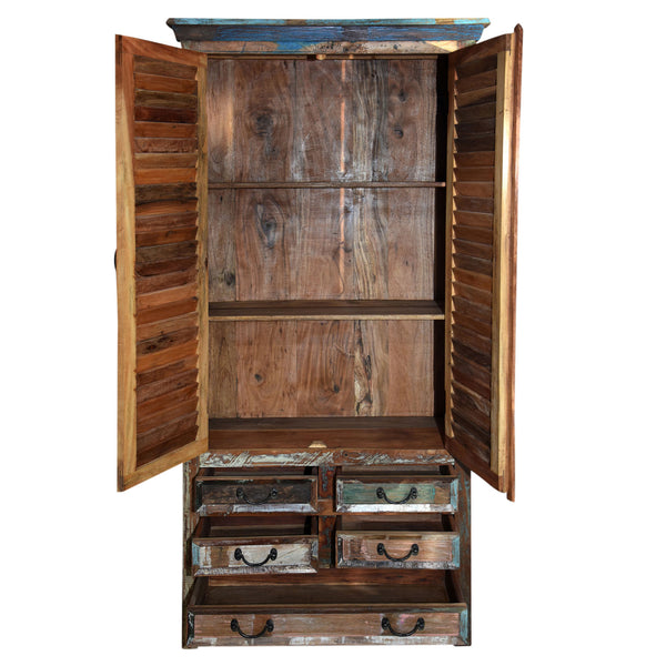 Marine Recycled 5 Drawer Tall Cabinet with Louvered Doors