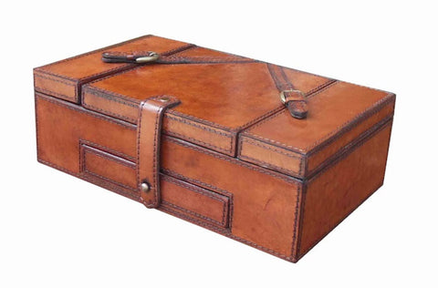 Handcrafted Leather & Brass Rectangular Jewellery Box - Tan