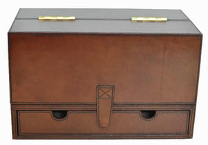 Handcrafted Leather & Brass Stationary Box - Tan