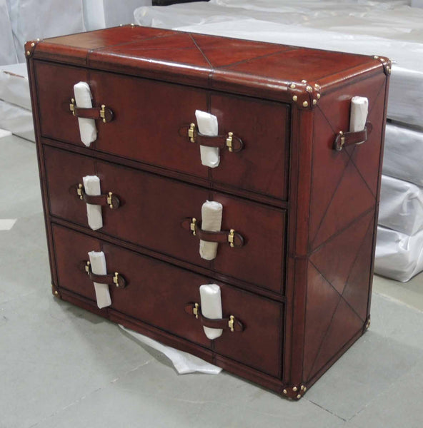 Handcrafted Leather 3 Drawer Chest - Cognac