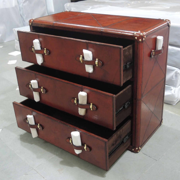 Handcrafted Leather 3 Drawer Chest - Cognac