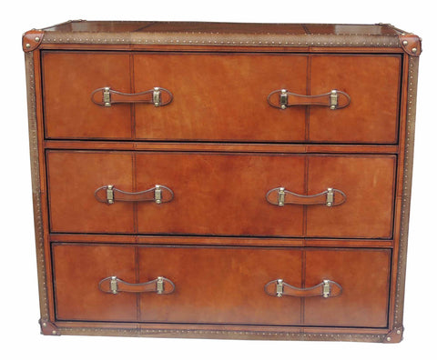 Handcrafted Leather 3 Drawer Chest - Cognac