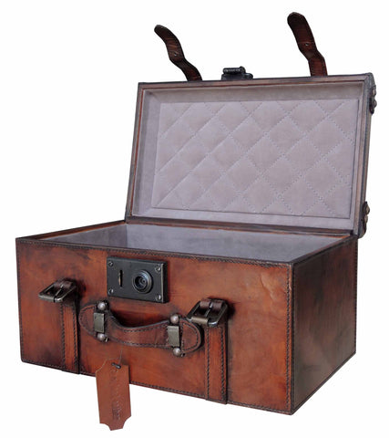 Handcrafted Leather & Brass Set of 3  Storage Trunk - Cognac