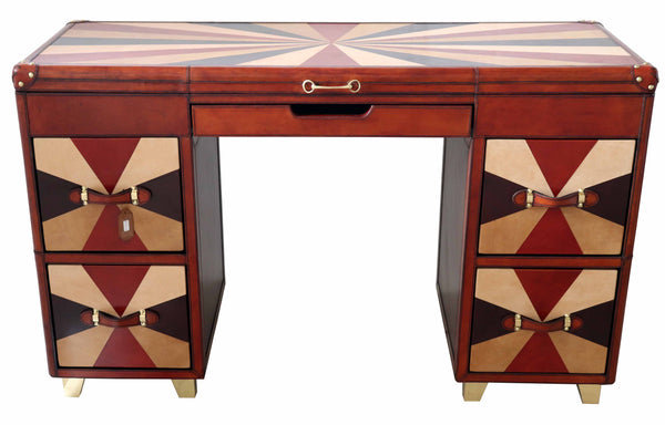 Handcrafted Leather & Brass Tri-Colour Writing Desk