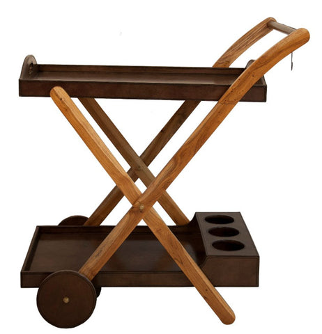 Handcrafted Wooden, Leather and Wooden Drinks Trolley