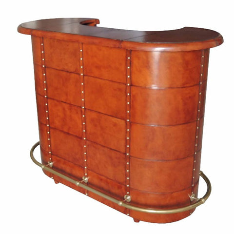 Handcrafted Leather & Brass Rounded Bar Counter