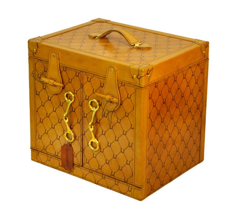 Handcrafted Leather & Brass Mini Bar - Tan