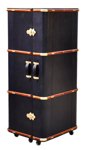 Handcrafted Leather & Brass Bar Cabinet - Cognac