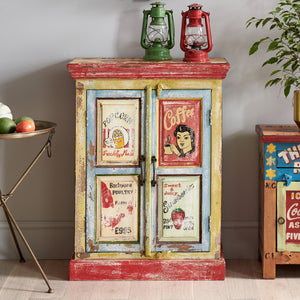 Hand Painted Vintage Ad 2 Door Cabinet